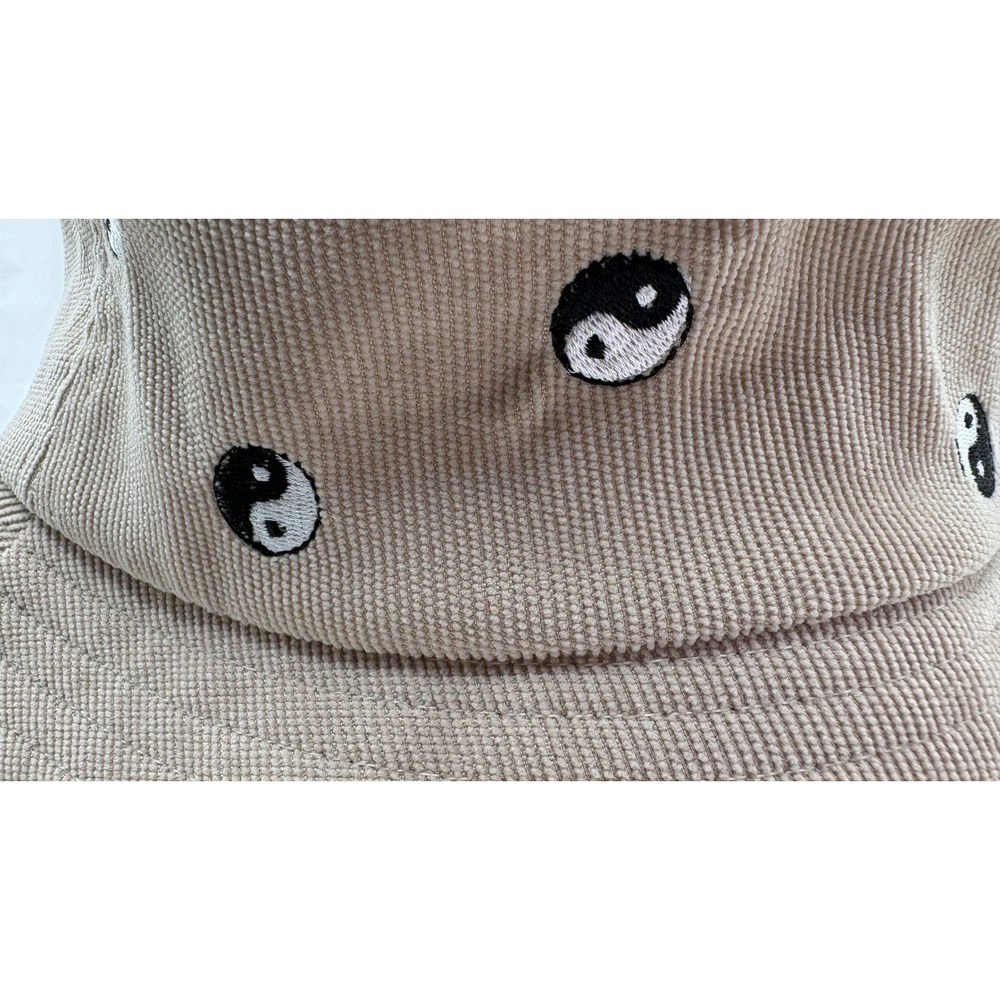 Tan Corduroy Yin Yang Embroidered Bucket Hat Retro‎ 90s Streetwear Sun Hat Beige